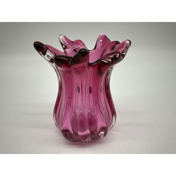 Joseph Hospodka VASE Chribska Glassworks Chzech Bohemian 5 Inch Cranberry VTG - Picture 10 of 15